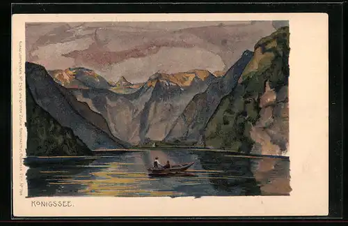 AK Königssee / Bayern, Ruderpartie mit Gebirgsblick