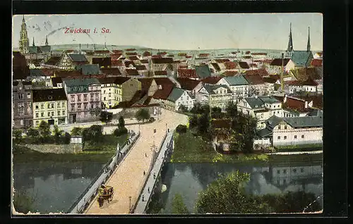 AK Zwickau i. Sa., Teilansicht mit Strassenpartie