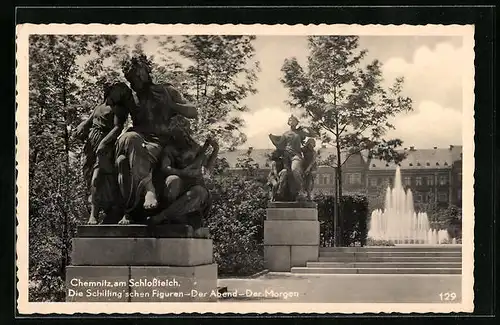 AK Chemnitz, Am Schlossteich, Die Schilling`schen Figuren Der Abend und Der Morgen