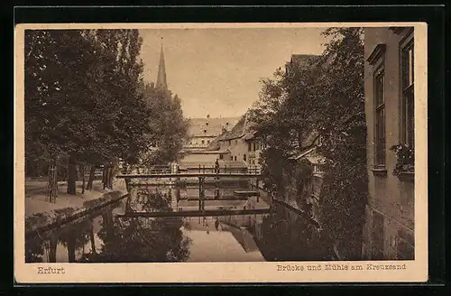 AK Erfurt, Brücke und Mühle am Kreuzsand