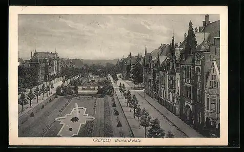 AK Crefeld, Bismarckplatz aus der Vogelschau