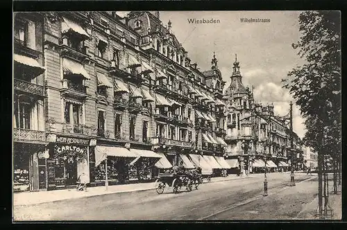 AK Wiesbaden, Wilhelmstrasse mit Geschäften