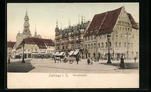 AK Zwickau i. S., Hauptmarkt mit Löwen-Apotheke
