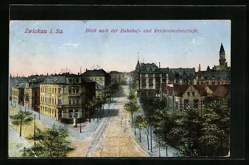 AK Zwickau i. Sa., Blick nach Bahnhof- und Reichenbacherstrasse