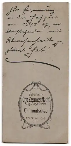 Fotografie Otto Zeumer Nachf., Crimmitschau, Junger Herr mit gekräuseltem Schnurrbart