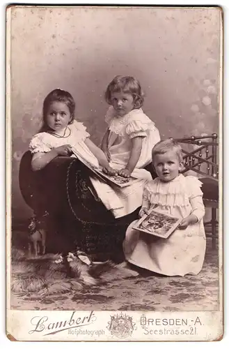 Fotografie Lambert, Dresden, Seestr. 21, Drei junge Schwestern in weissen Kleidchen