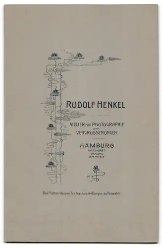 Fotografie Rudolf Henkel, Hamburg, Dame mit hochgesteckten Haaren trägt ein mit Stickereien verziertes Kleid