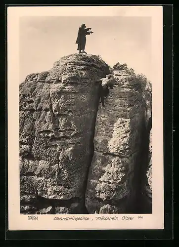 Foto-AK Walter Hahn, Dresden, Nr. 302: Mönchstein Gipfel im Elbsandsteingebirge