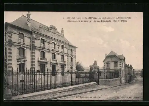 AK Dreux, Hôpital-Hospice, Consultations et Administration, Bâtiment du Concierge, Entrée Principale, Rue St-Denis