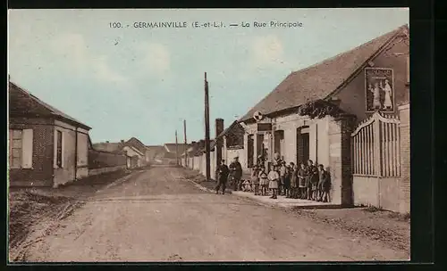 AK Germainville, La Rue Principale, Strassenpartie