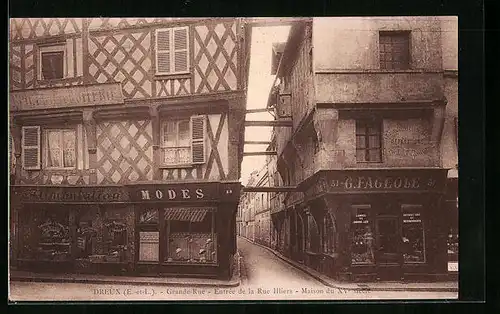 AK Dreux, Grande-Rue, Entrée de la Rue Illiers