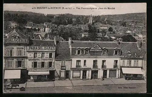 AK Nogent-le-Rotrou, Vue Panoramique et place du Marché