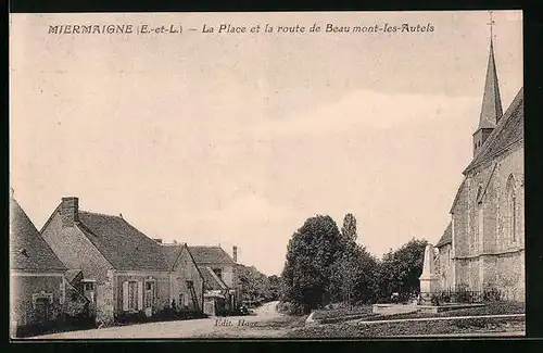 AK Miermaigne, La Place et la route de Beaumont-les-Autels