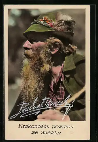 AK Schneekoppenhäuser, Bergführer mit Hut