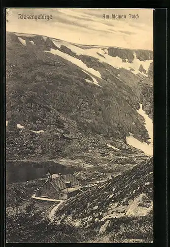 AK Teichbaude (Baude am kleinen Teich), Blick auf die Berghütte