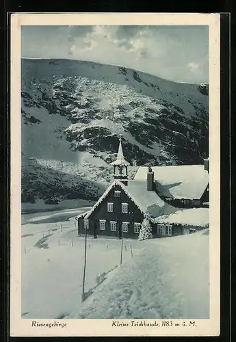 AK Teichbaude (Baude am kleinen Teich), Berghütte im verschneiten Winter