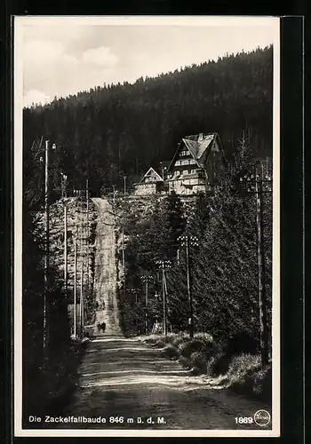 AK Zackelfallbaude, Ansicht Strasse zur Berghütte