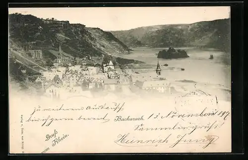 AK Bacharach, Ortsansicht aus der Vogelschau