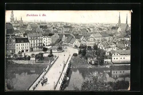AK Zwickau, Brücke aus der Vogelschau