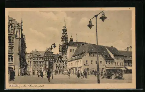 AK Zwickau, Hauptmarkt mit Geschäften