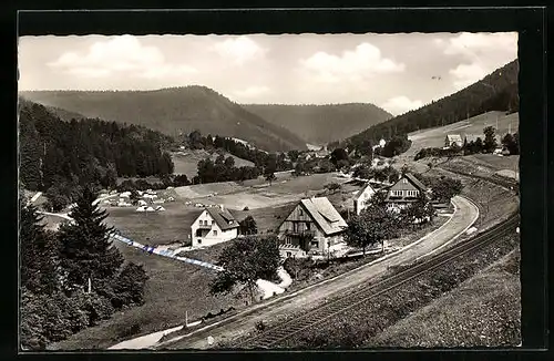 AK Alpirsbach, Panorama mit Bahngleisen