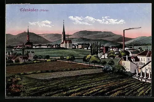 AK Edenkoben /Pfalz, Panorama mit Kirchen