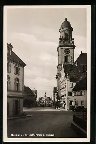 AK Hechingen i. H., Katholische Kirche und Rathaus