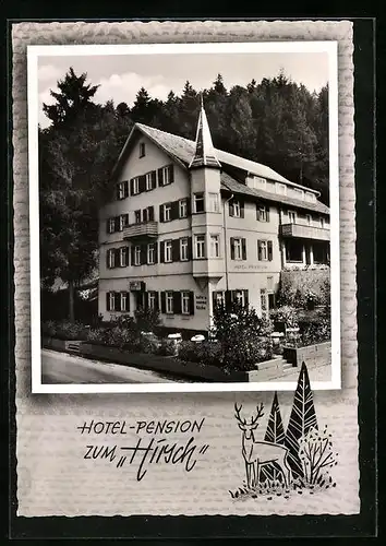 AK Röt-Schönegründ, Hotel-Pension Zum Hirsch, Gebäudeansicht