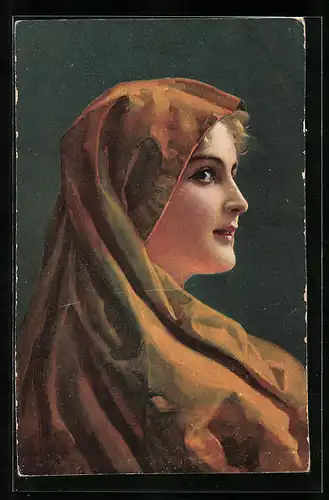 Künstler-AK Stengel & Co. Nr. 29470: Marga, Blonde Schönheit mit goldenem Kopftuch