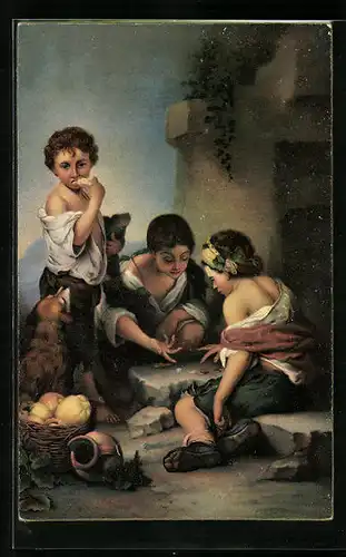 Künstler-AK Stengel & Co. Nr. 29980: Die Würfelspieler, Knirpse beim Knobeln