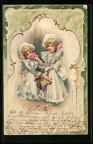 AK Mädchen in edlen Gewändern mit Blumenkorb