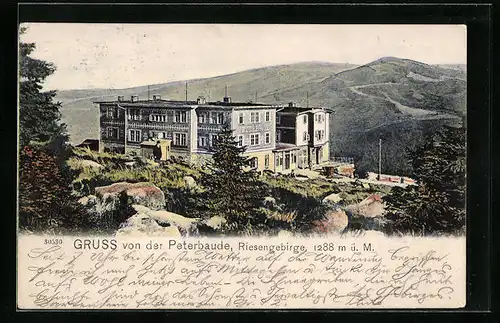 AK Berghütte Peterbaude im Riesengebirge mit Panorama