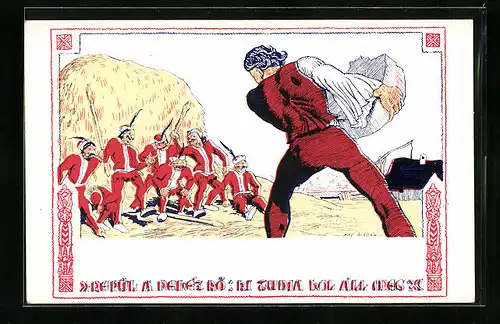 Künstler-AK sign. Fay Aladar: Mann trägt einen grossen Stein