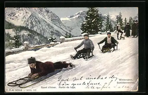 AK Schlittenrennen vor Bergkulisse