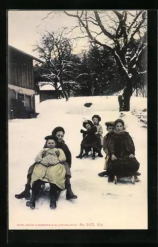 AK Kinder beim Schlittenfahren