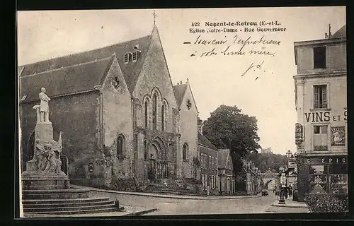 AK Nogent-le-Rotrou, Eglise Notre-Dame - Rue Gouverneur