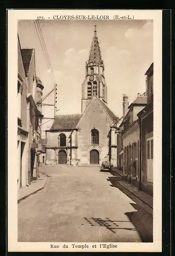 AK Cloyes-sur-le-Loir, Rue du Temple et l`Eglise