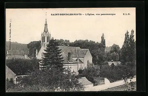 AK Saint-Denis-les-Ponts, L`Eglise, vue panoramique