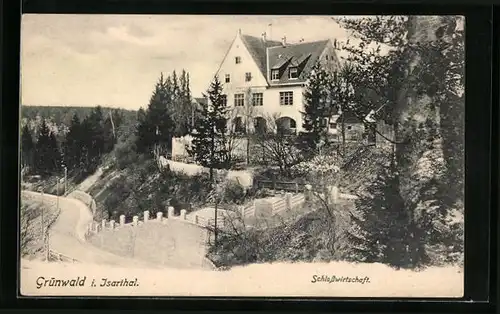 AK Grünwald /Isarthal, Strassenpartie mit Schlosswirtschaft