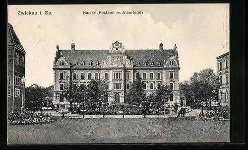 AK Zwickau, Kaiserl. Postamt m. Albertplatz