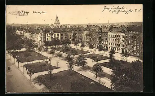 AK Zwickau, Römerplatz aus der Vogelschau