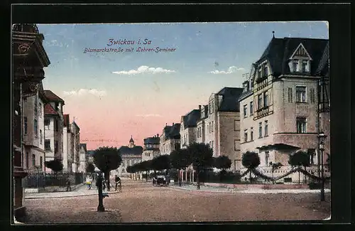 AK Zwickau, Bismarckstrasse mit Lehrer-Seminar