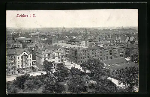 AK Zwickau, Ortsansicht aus der Vogelschau