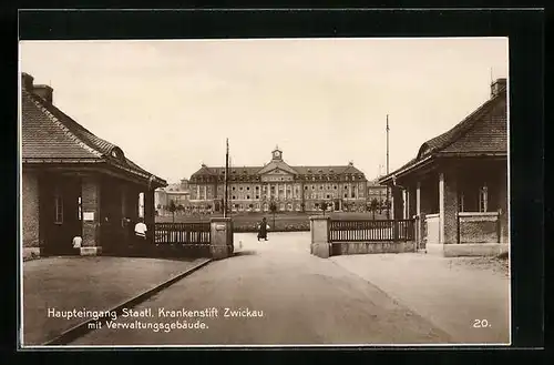 AK Zwickau, Haupteingang vom Staatl. Krankenstift