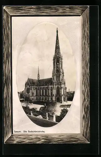 Präge-AK Speyer, Die Gedächtniskirche im Passepartoutrahmen