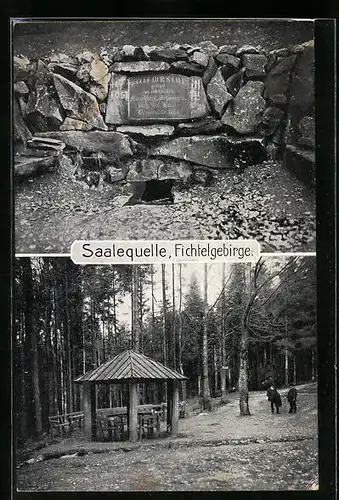 AK Zell /Fichtelgebirge, Saalequelle, Pavillon im Wald