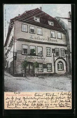 Seiden-Imitations-AK Eisenach, Lutherhaus mit Gasthaus Lutherkeller