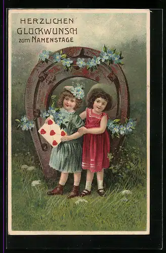Präge-AK Kinder am Namenstag mit Hufeisen