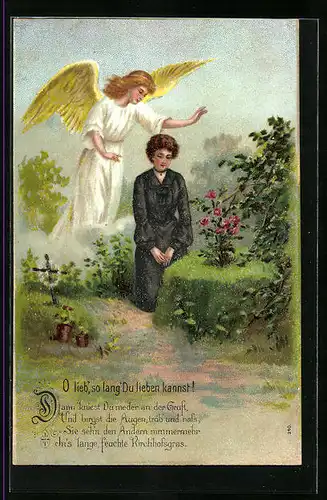 AK Schutzengel wacht über trauernde Frau