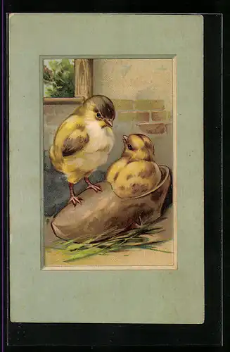 AK Osterküken im Holzschuh